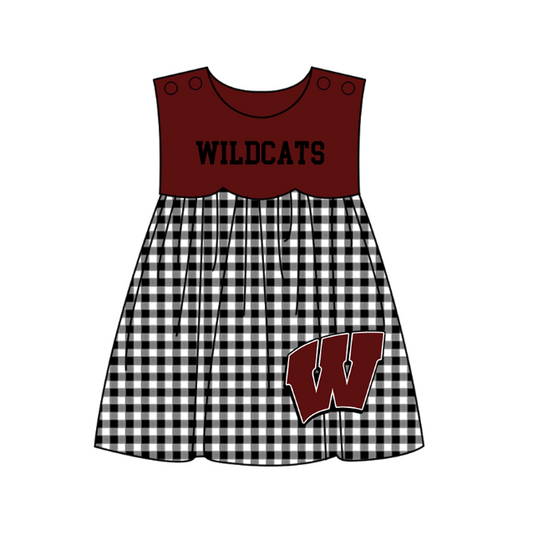 MOQ 5 pcs brown sleeveless black plaids W girls team dresses