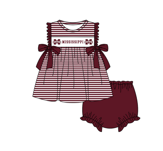 MOQ 5 pcs maroon stripe M tunic bummies baby girls team set