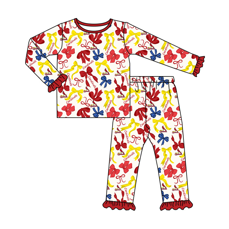 MOQ 3 Long sleeves bird red blue bow kids girls team pajamas