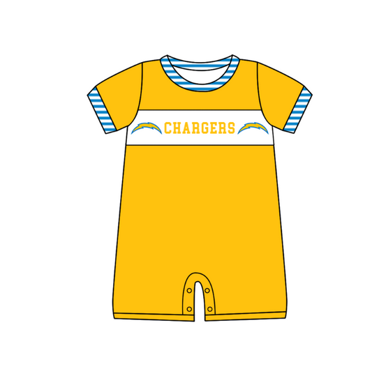 MOQ 5 pcs yellow short sleeves CHARGERS baby boys team romper