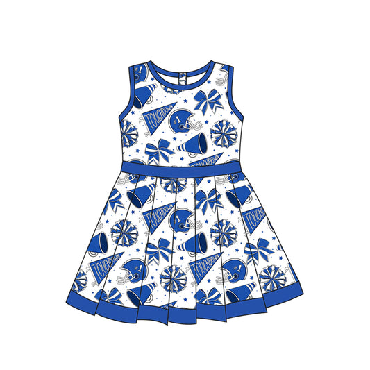 MOQ 5 pcs blue bow touchdown cheer girls team athletic dress