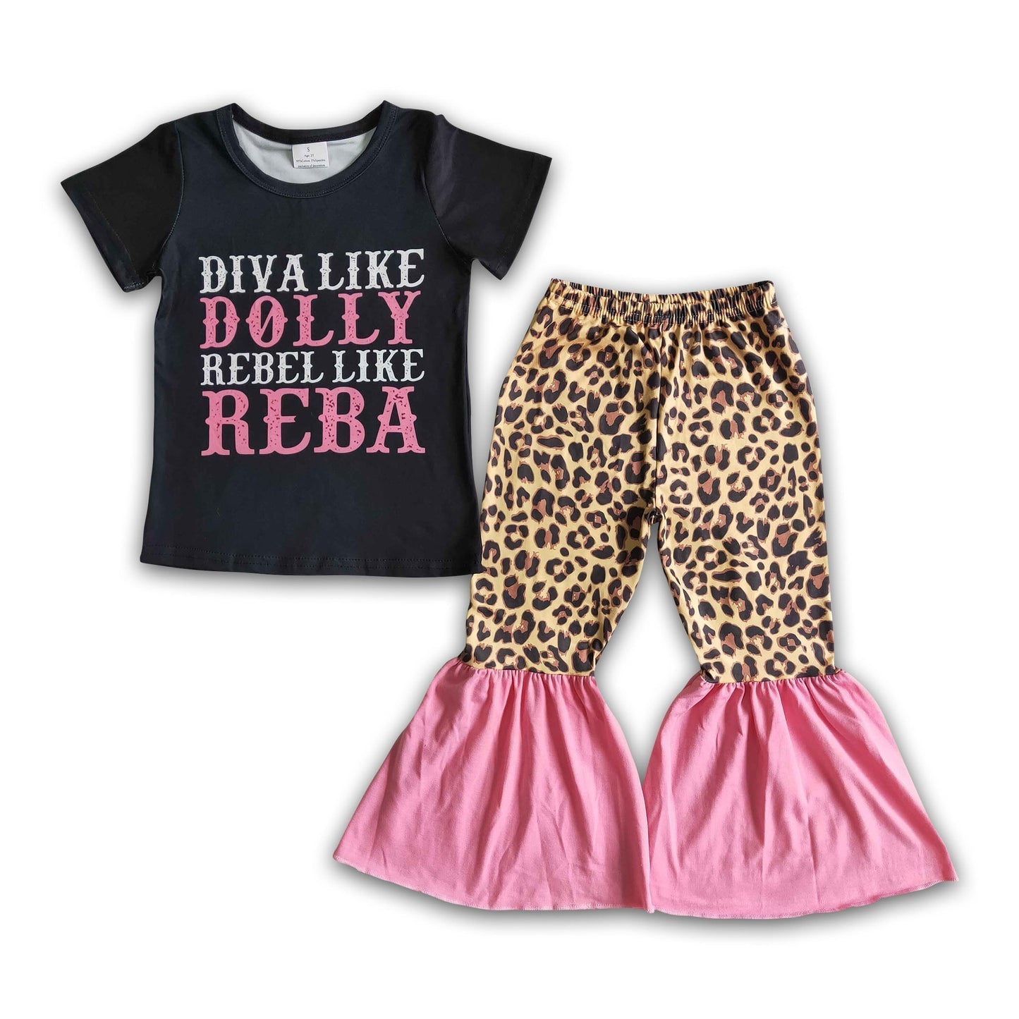 Short sleeve black shirt leopard pants singer girls clothing