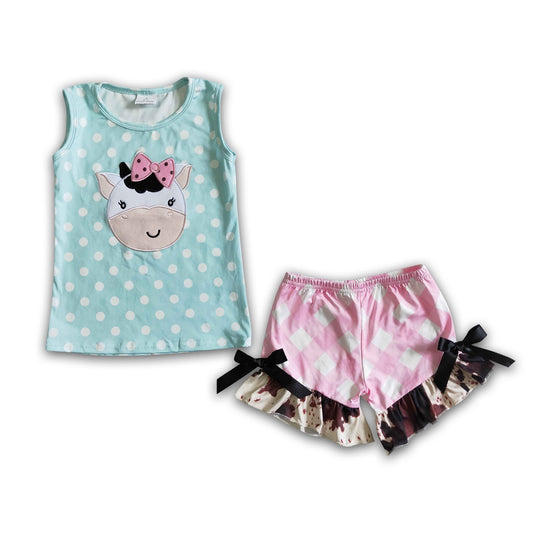 Cow embroidery baby girls summer clothing set