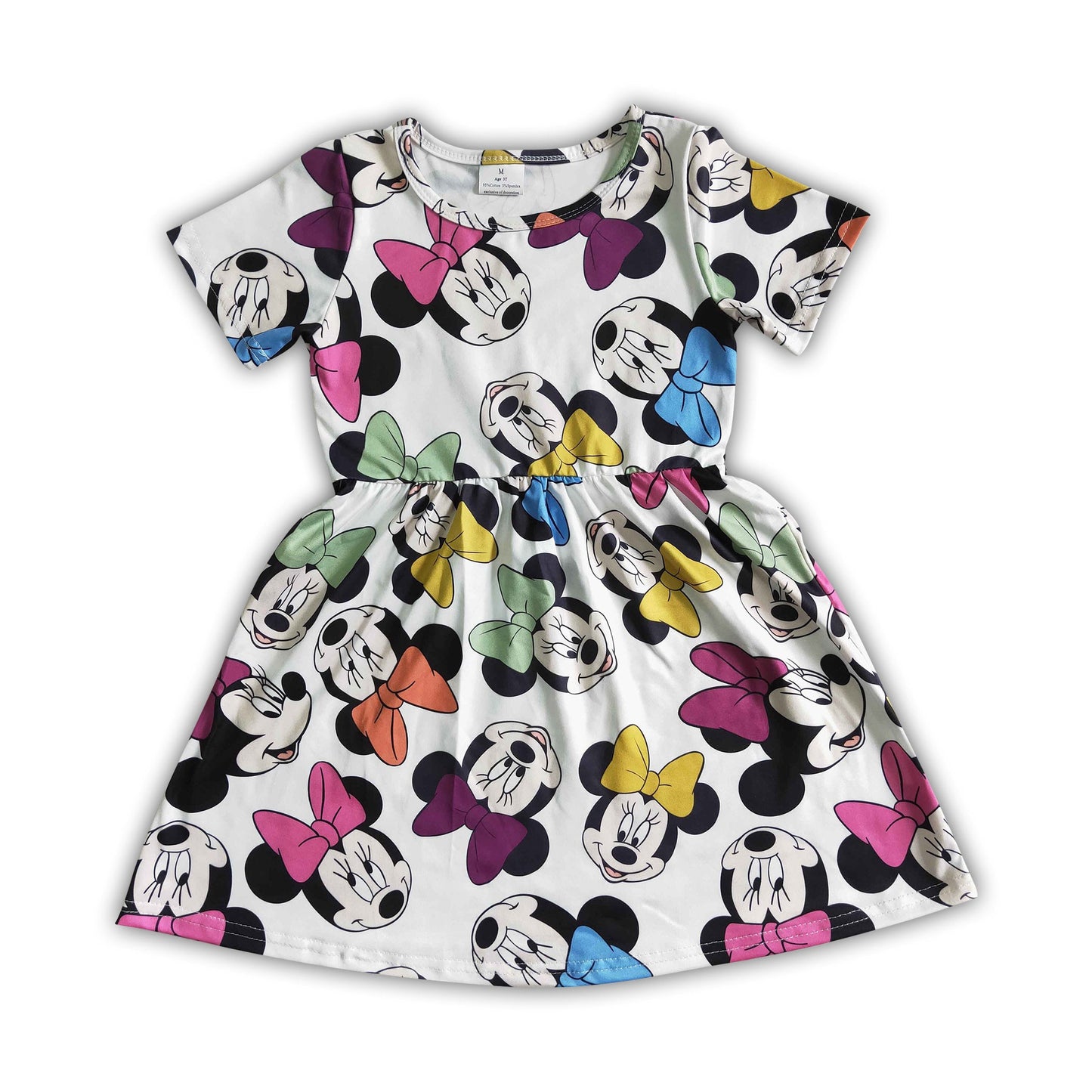 Short sleeve cute mouse print kids girls summer dresses