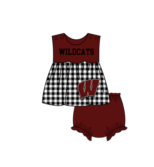 MOQ 5 pcs black plaids sleeveless W tunic brown bummies baby girls team set