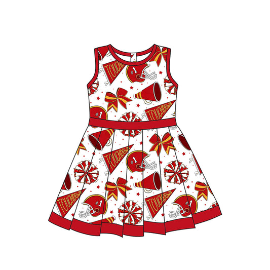 MOQ 5 pcs red yellow bow touchdown cheer girls team athletic dress