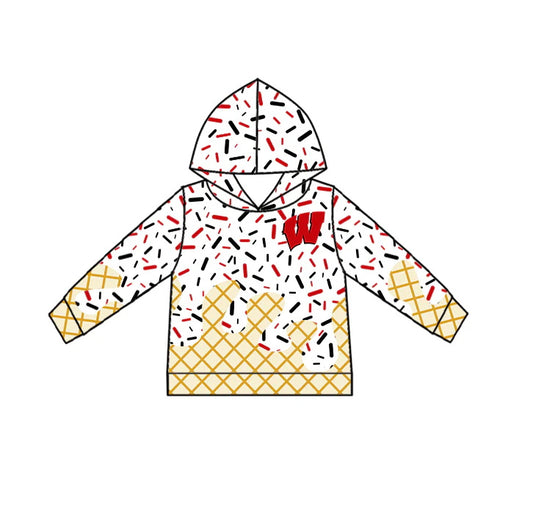 MOQ 3 pcs W red ice cream sprinkle toddler kids team hoodie