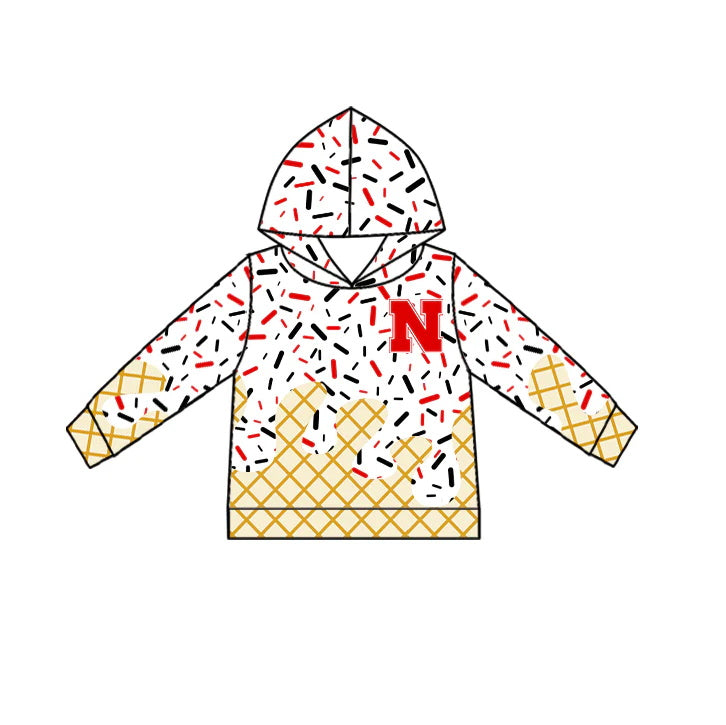 MOQ 3 pcs N red ice cream sprinkle toddler kids team hoodie