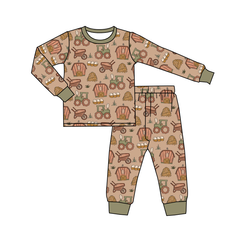 MOQ 5 tractor long sleeves kids boy farm pajamas