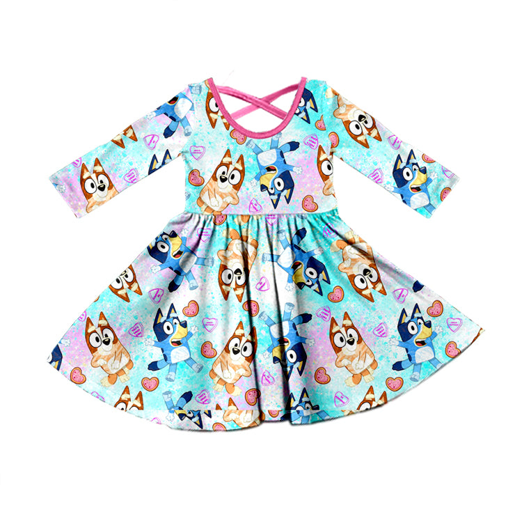 MOQ 5 Heart dogs tie dye girls twirl dresses