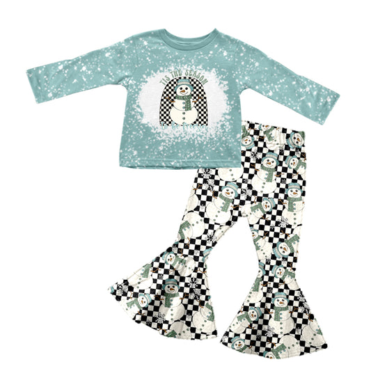 MOQ 5 plaid snowman top pants girls winter clothes