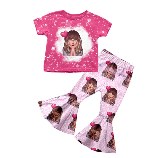 MOQ 3 Bleached top heart pants ears singer girls outfits