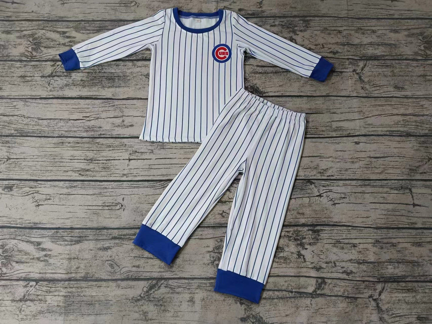 MOQ 3 pcs C blue stripe kids team pajamas