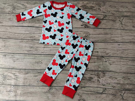 MOQ 5 red baseball mouse baby kids pajamas