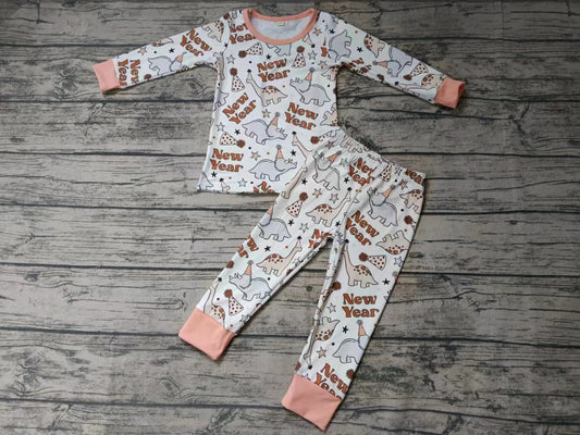 MOQ 3 pcs New year dinosaur long sleeves kids pajamas