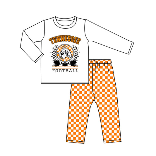 MOQ 5 T dog football yellow plaid kids boy team outfits