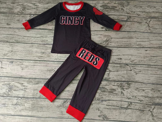 MOQ 3 pcs C black red kids team pajamas