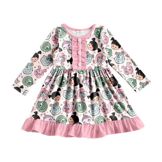 MOQ 5 pink monster ruffle girls dresses