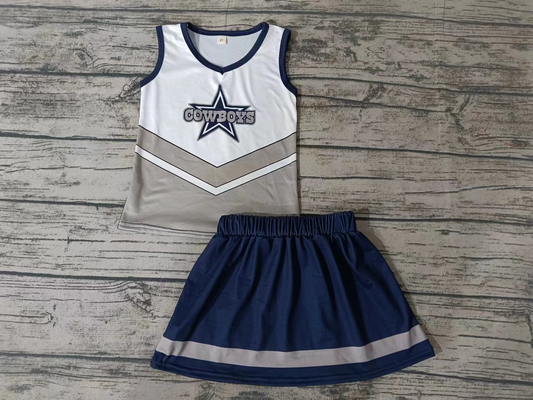 MOQ 3 pcs star cowboy grey blue top skirt girls cheer clothes
