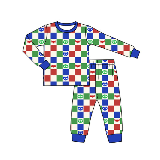 MOQ 5 green red blue plaid baby kids pajamas