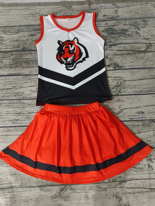 MOQ 3 pcs Tigers black orange white top skirt girls cheer clothes