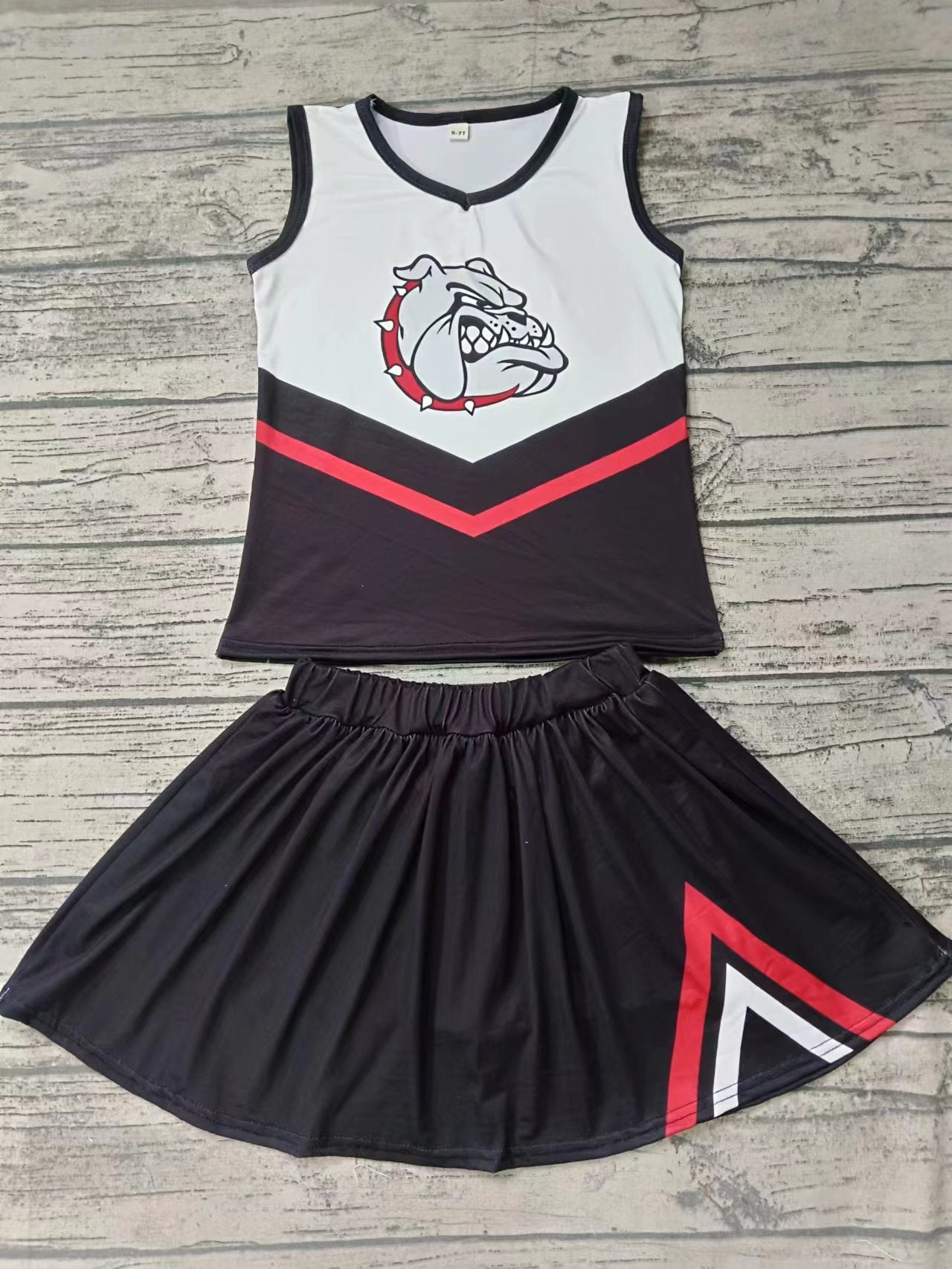 MOQ 3 pcs dog black red white top skirt girls cheer clothes