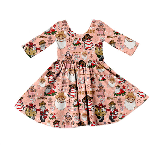 MOQ 5 howdy santa long sleeves girls Christmas dress