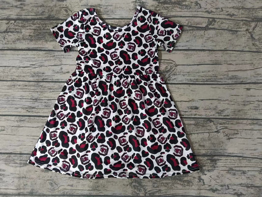 MOQ 3 pcs short sleeves C maroon leopard girls team dress