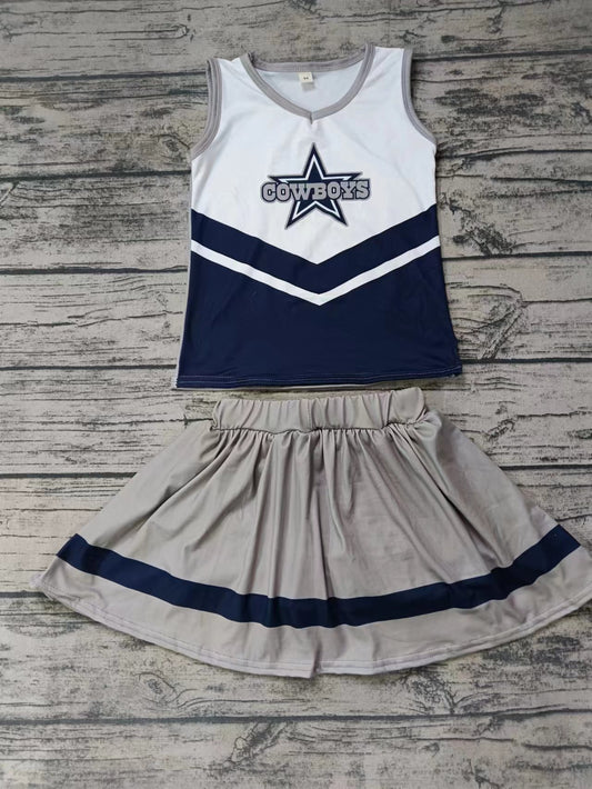 MOQ 3 pcs Star cowboy grey navy top skirt girls cheer clothes