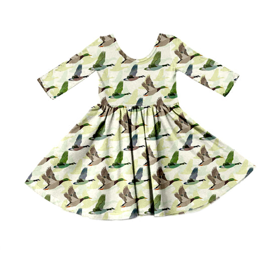 MOQ 5 duck long sleeves baby girls hunting dress