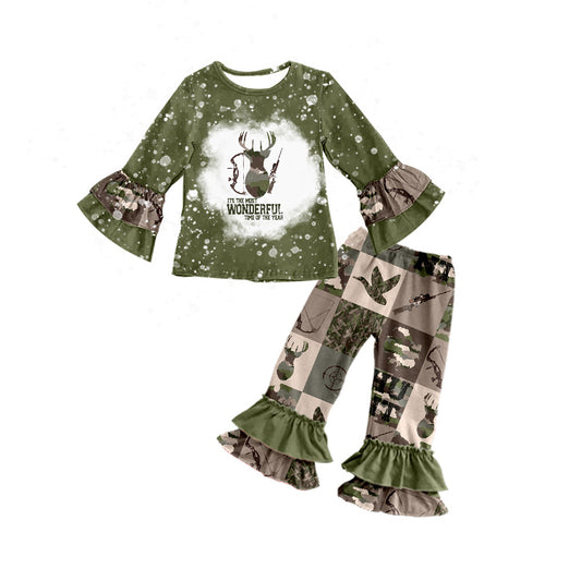 MOQ 5 deer duck hunting ruffle girls clothes