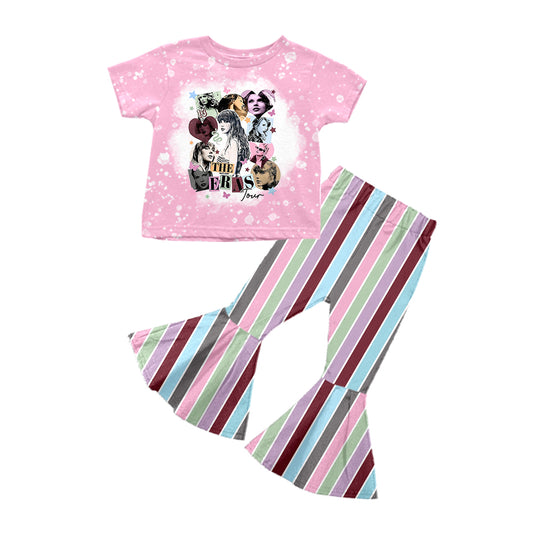 MOQ 3 pink top stripe pants ears singer girls outfits