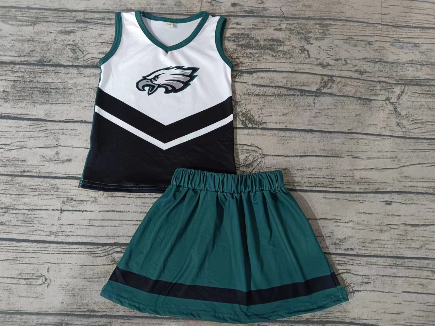 MOQ 3 pcs eagles black green top skirt girls cheer clothes