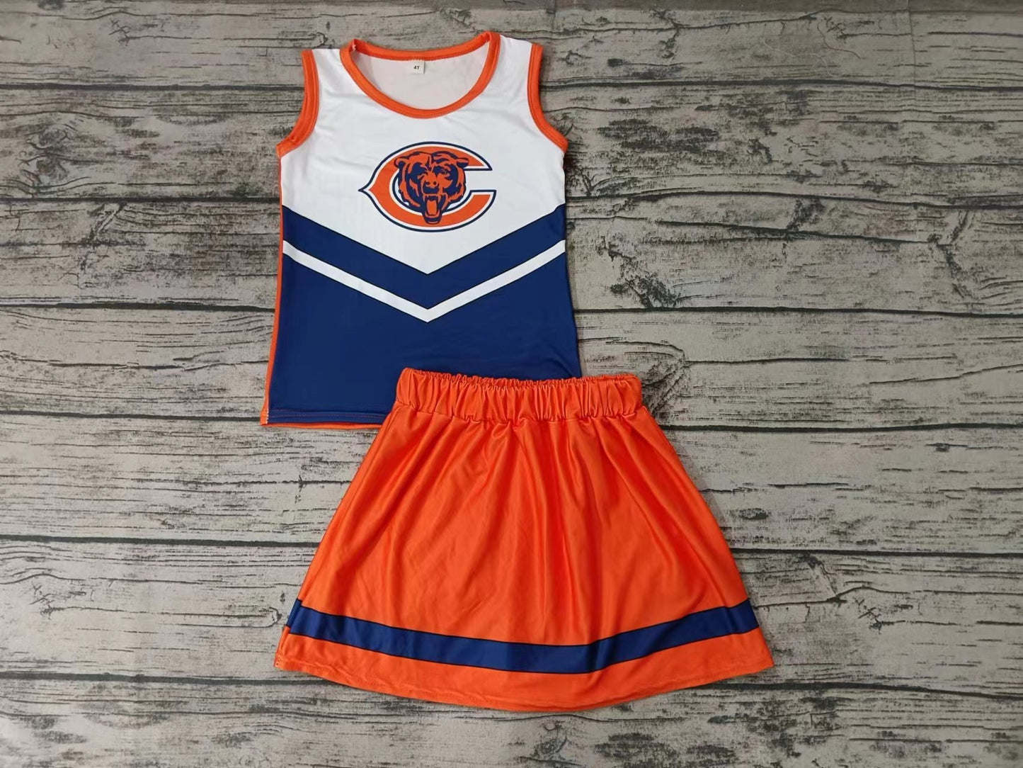 MOQ 3 pcs C bears blue orange top skirt girls cheer clothes