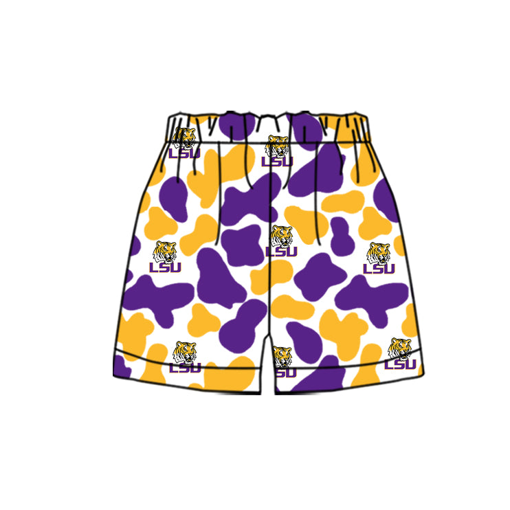 MOQ 3 pcs tiger yellow purple camo kids boys team shorts