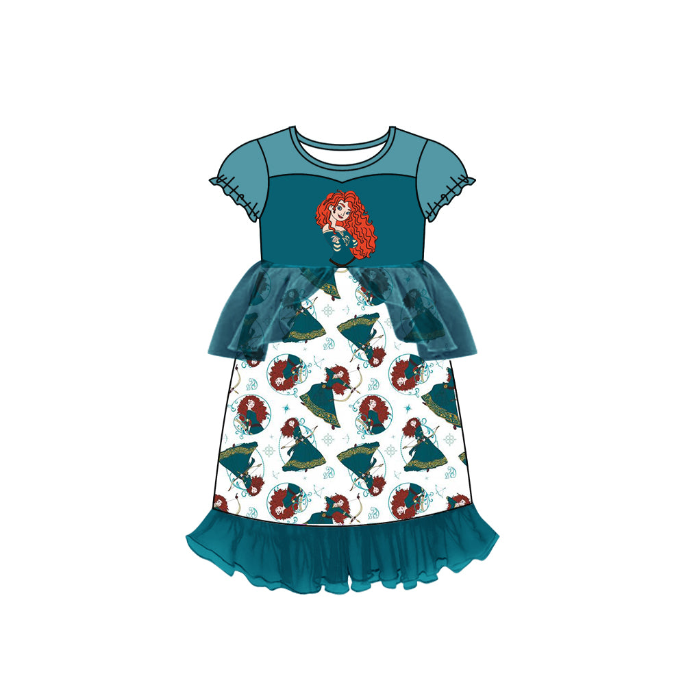 MOQ 5 blue arrow short sleeves princess girls tulle dress