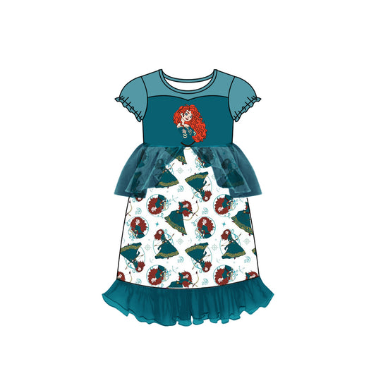 MOQ 5 blue arrow short sleeves princess girls tulle dress