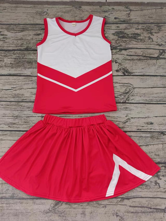 MOQ 3 pcs blank white red top skirt girls cheer clothes