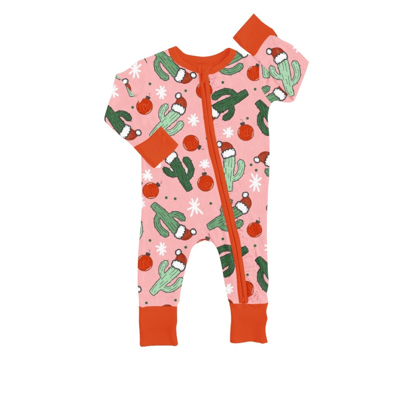 MOQ 5 PCS cactus hat baby girls Christmas zipper romper