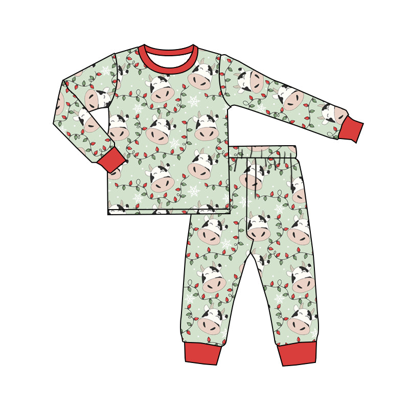 MOQ 5 cow lighting long sleevs kids Christmas pajamas