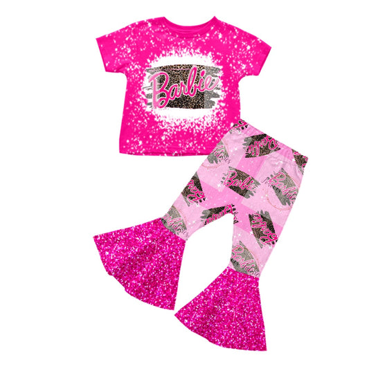 MOQ 5 hot pink leopard bleached shirt party girls clothing