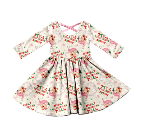 MOQ 5 merry Christmas y'all santa pink girls dresses