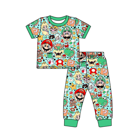 MOQ 5 green short sleeves kids game pajamas