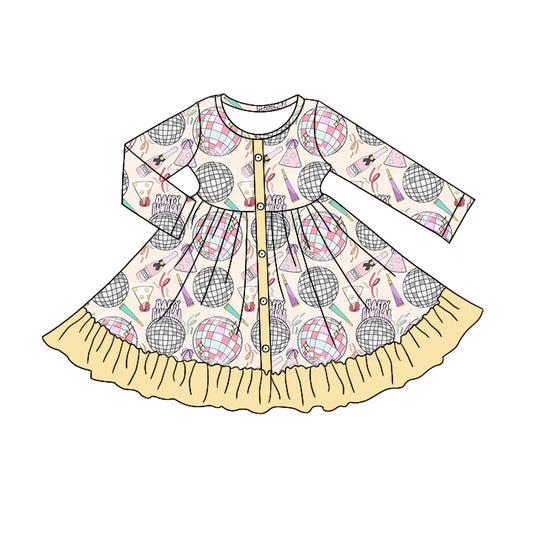 MOQ 5 long sleeves girls ruffle happy new year dress