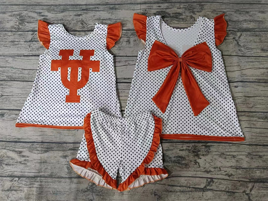 MOQ 3 pcs U T polka dots bow backless girls team outfits
