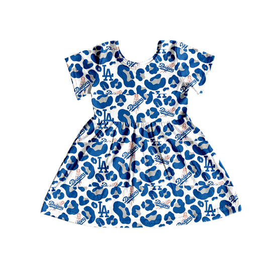 MOQ 5 PCSLA blue leopard short sleeves girls team dress