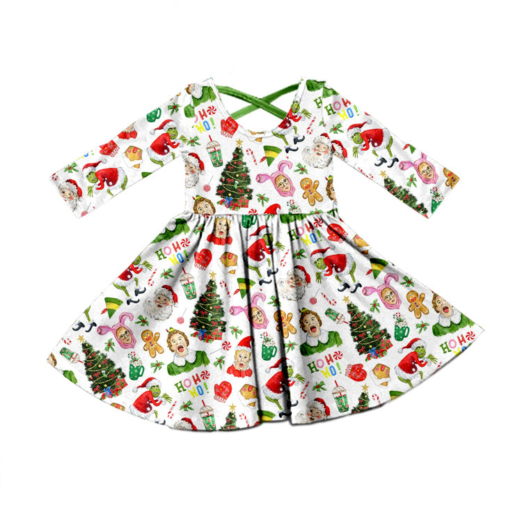 MOQ 5 Santa fella green face girls Christmas dress