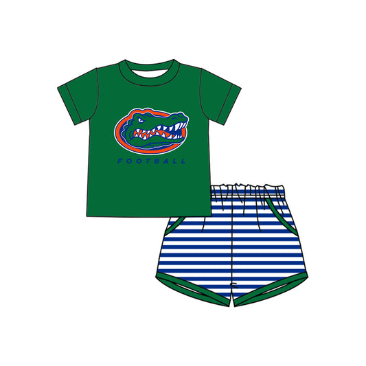 MOQ 5 pcs Green crocodile top stripe shorts boys team outfits