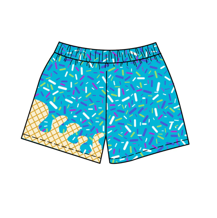 MOQ 3 pcs white blue ice cream sprinkle boys team shorts