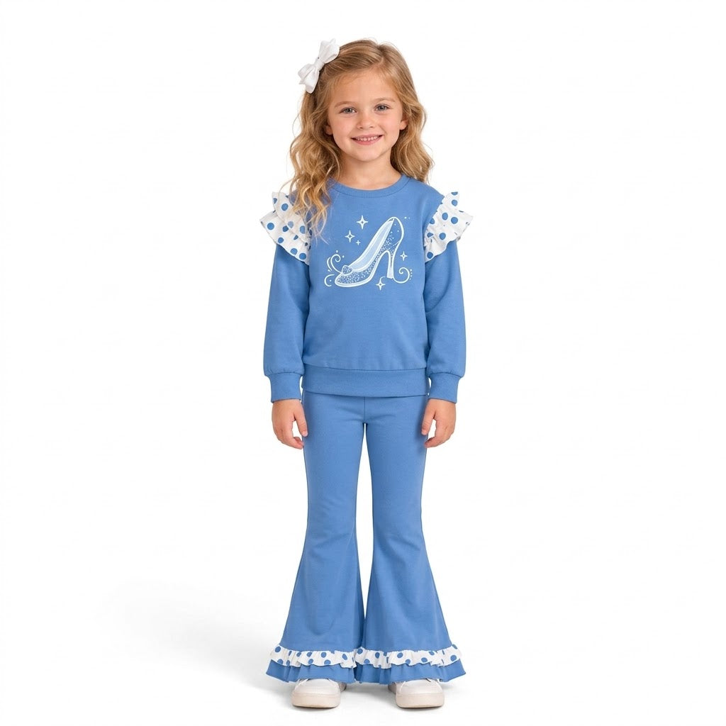 MOQ 5 Long sleeves princess ruffle top flare pants girls outfits